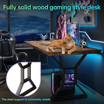 Solid Wood Computer Desk 55-inch Large Office Desk Home Simple Modern Long Study Writing Desk Dining Table for Home Office