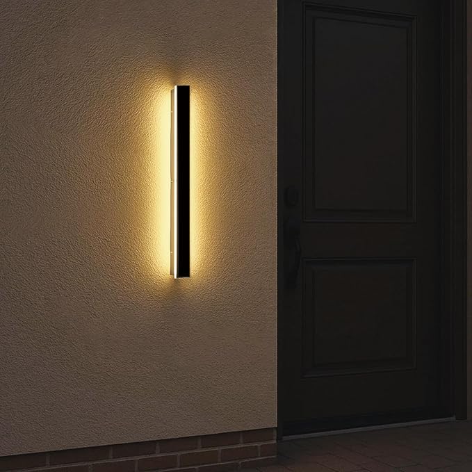 31.5 Inch Long Outdoor Modern Wall Light, 3000K Warm Light Outdoor Wall Sconce, Waterproof Ip65 Linear Wall Sconce Lamps, 24W Rectangular Wall Light Fixture for Front Porch Garage Bedroom