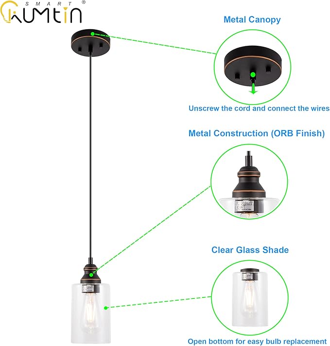 Pendant Light Fixture, Adjustable Hanging Ceiling Lights, Anti-Rust Metal Hanging Light Fixtures with Clear Glass, Modern Pendant Lighting for Kitchen Island Living Room, Bronze, 1-Pack