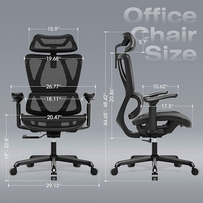 ELABEST T11 Ergonomic Office Chair,High Back Desk Chairs with Separate Lumbar Support,Magic Armrests,Adjustable Wide Headrest,Comfy Executive Computer Chair,Big and Tall Mesh Chair for Home Office