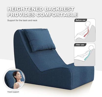 Giant Bean Bag Chair for Adults,Corduroy Chaise Lounge with Unrivaled Back Support, Detachable Neck Pillow, Comfortable Ottoman & Washable Cover for Living Room, Bedroom, Garden (Royal Blue)