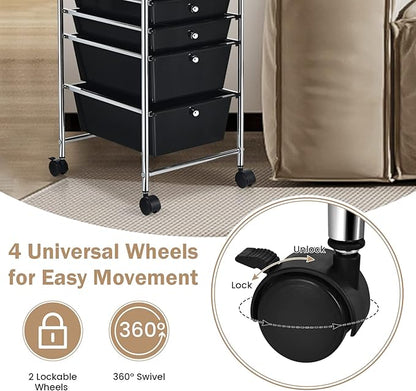 COSTWAY 6-Drawer Rolling Storage Cart, Multifunctional Art Craft Tools Organizer on Wheels, Heavy Duty Utility Mobile Storage Trolley w/ 2 Lockable Wheels for Home Office School (Black)
