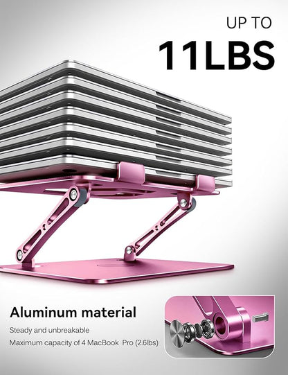 ivoler Adjustable Laptop Stand with 360° Rotating Base, Ergonomic Laptop Stand for Desk, Foldable & Portable Laptop Riser, Suitable for Collaborative Work, Fit MacBook Laptops up to 16 inches[Pink]