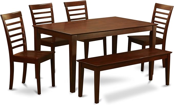 East West Furniture CAML6C-MAH-W 6 Piece Modern Dining Table Set Contains a Rectangle Wooden Table and 4 Wooden Chairs with a Bench, 36x60 Inch, Mahogany