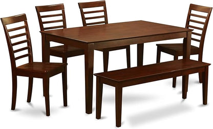 East West Furniture CAML6C-MAH-W 6 Piece Modern Dining Table Set Contains a Rectangle Wooden Table and 4 Wooden Chairs with a Bench, 36x60 Inch, Mahogany