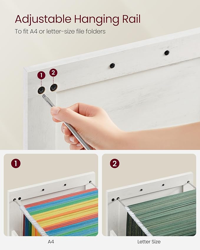 VASAGLE File Cabinet, Filing Cabinet with 2 File Drawers, Printer Stand, Fit A4, Letter Size, Hanging File Folders, Modern Farmhouse Style, for Home Office, Rustic White UOFC048T73