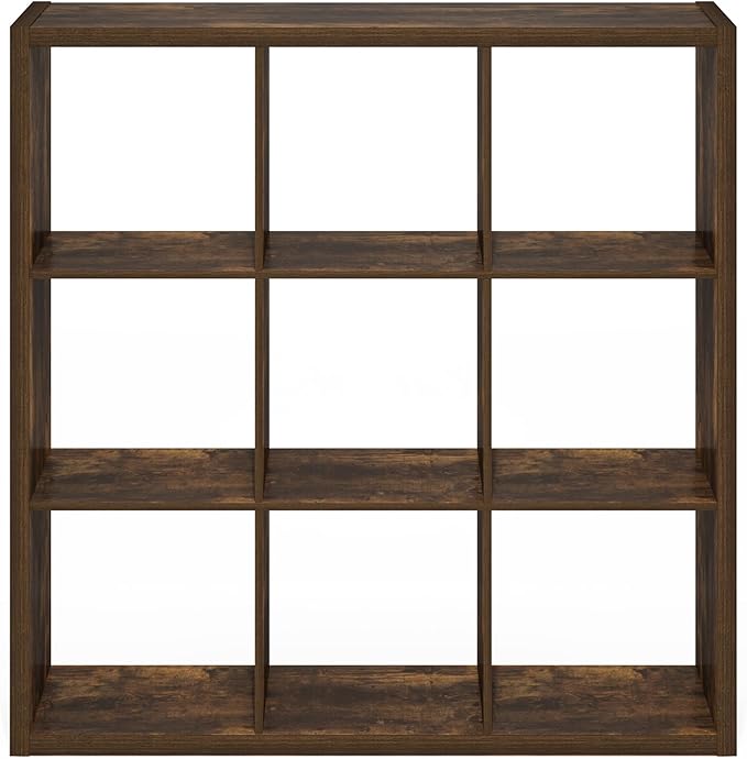 Furinno Cubicle Open Back Decorative Cube Storage Organizer, 9-Cube, Amber Pine