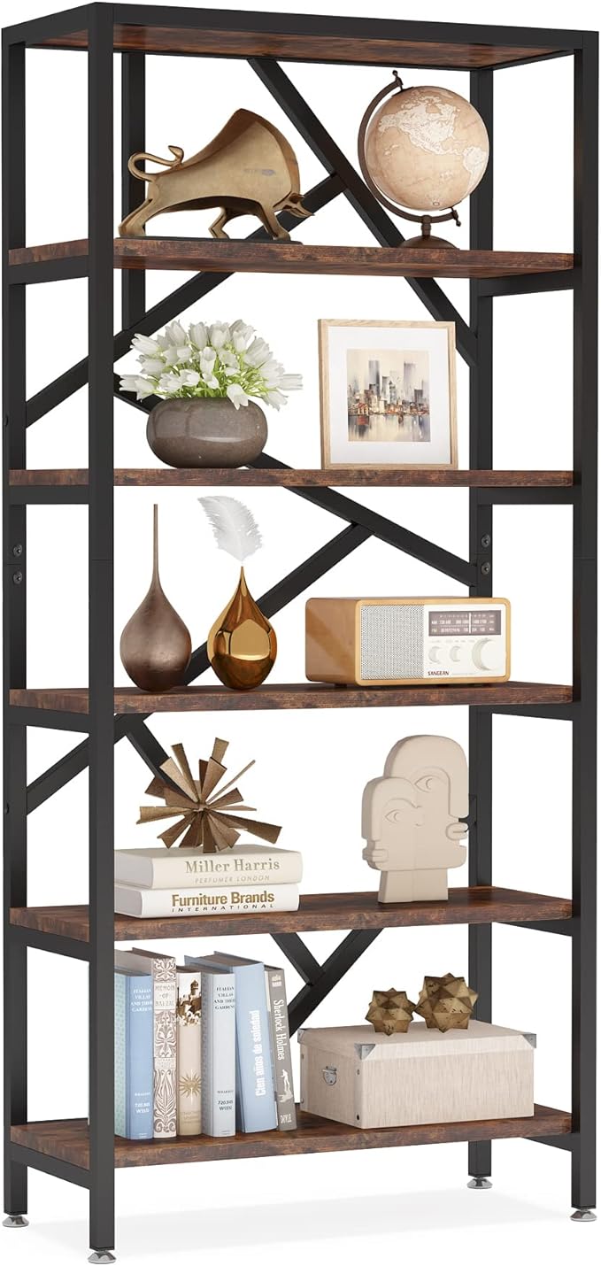 Tribesigns 71 Inch Industrial Bookshelf, 6 Shelf Etagere Bookcase, Free Standing Open Book Shelves Storage Display Shelf, Wood Shelving Units Organizer Rack for Bedroom Home Office Living Room