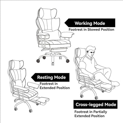 Efomao Desk Office Chair 400LBS, Big and Tall Office Chair, PU Leather Computer Chair, Executive Office Chair with Leg Rest and Lumbar Support, Black Office Chair