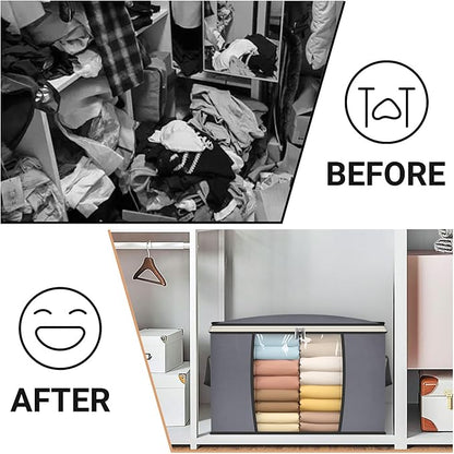 SLEEPING LAMB 65L Clothes Storage Bag, Breathable Blanket Storage Container and Foldable Comforter Organizer for Closet with Reinforced Handles for Sheets, Pillow, Toys, Grey