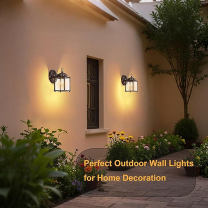 GRUENLICH Dusk to Dawn Outdoor Wall Lantern, Exterior Wall Sconce Light Fixture, Outside Porch Lighting with Clear Glass for House, Patio, Bronze, 2 Pack