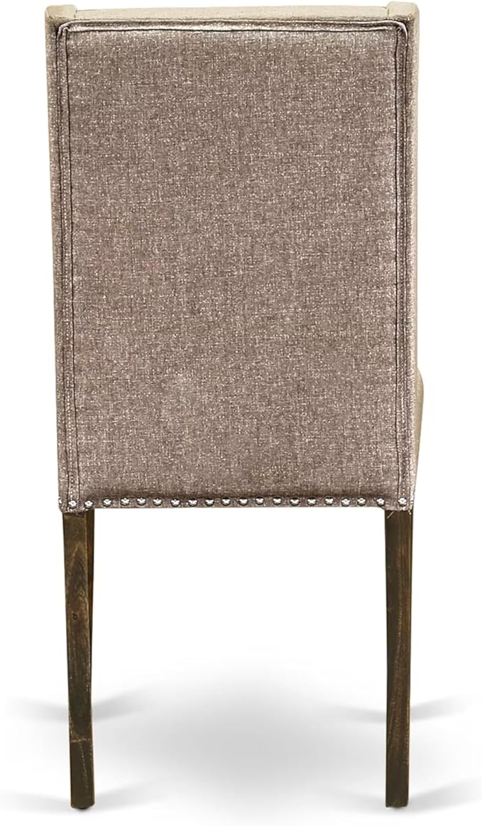 East West Furniture V797FL716-6 6 Piece Dining Table Set Contains a Rectangle Dining Room Table with V-Legs and 4 Dark Khaki Linen Fabric Parson Chairs with a Bench, 40x72 Inch, Multi-Color