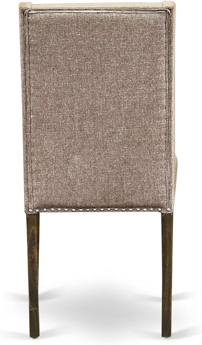 East West Furniture V797FL716-7 7 Piece Dining Room Furniture Set Consist of a Rectangle Dining Table with V-Legs and 6 Dark Khaki Linen Fabric Parsons Chairs, 40x72 Inch, Multi-Color