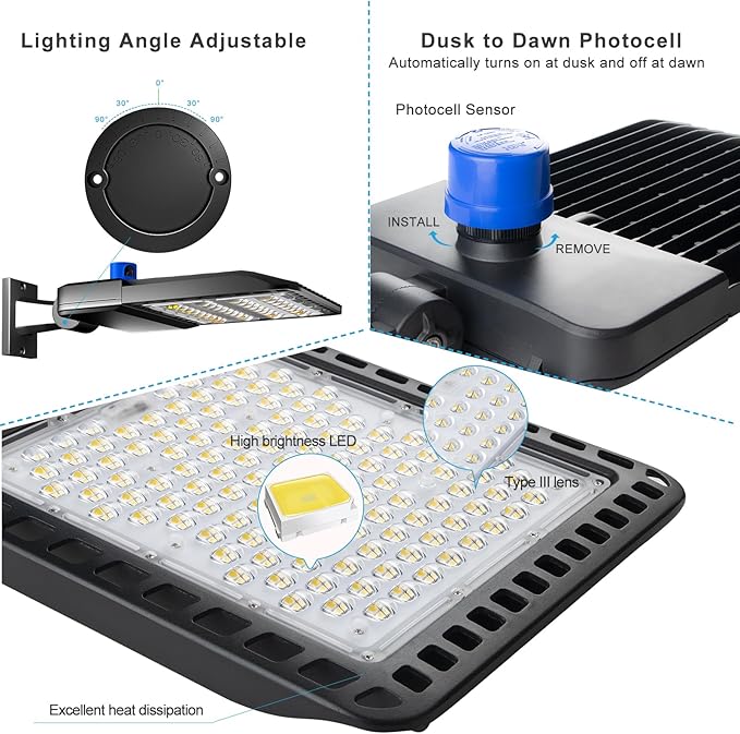 Lightdot 600W LED Parking Lot Lights 90000Lms (Eqv.2400W MH/HPS) 5000K LED Pole Lighting Dusk to Dawn Parking Lot Light with Arm Mount for 30~65Ft Height Street/Yard/Roadway-2Pack