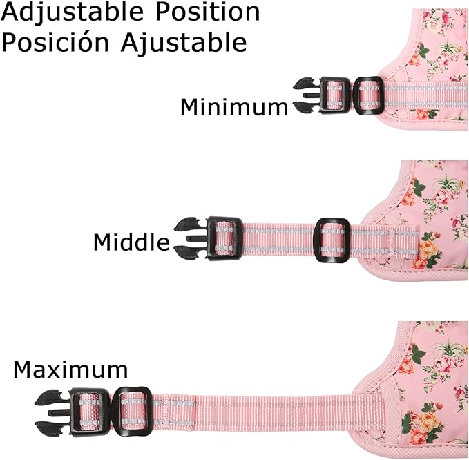 HEELE Dog Harness, No Pull Adjustable Padded Reflective Harness for Small Medium Large Dogs with Handle for Walking Training, Flower-Pink, L