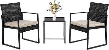 FDW | 3-Piece Patio Furniture Set | Khaki |Outdoor Wicker Furniture with Coffee Table | Modern Rattan Chairs Conversation Set | Outdoor Seating | Weather-Resistant | for Porch, Garden, Lawn