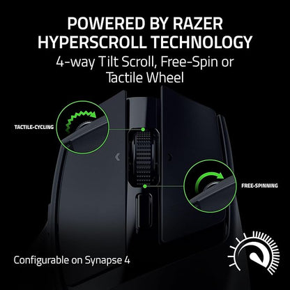 Razer Basilisk Mobile Portable Ergonomic Wireless Gaming Mouse: 10 Programmable Controls HyperScroll - Optical Switches Gen-3 - Long Battery Life - AI Prompt - 2.4 GHz, Bluetooth, USB C