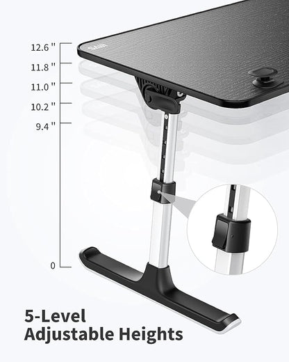 SAIJI Height & Angle Adjustable Laptop Stand for Bed, Lap Desk Bed Tray Table, Light Weight Foldable Portable Laptop Table for Couch Sofa Chair Floor Desk for Adults, Kids (Black)