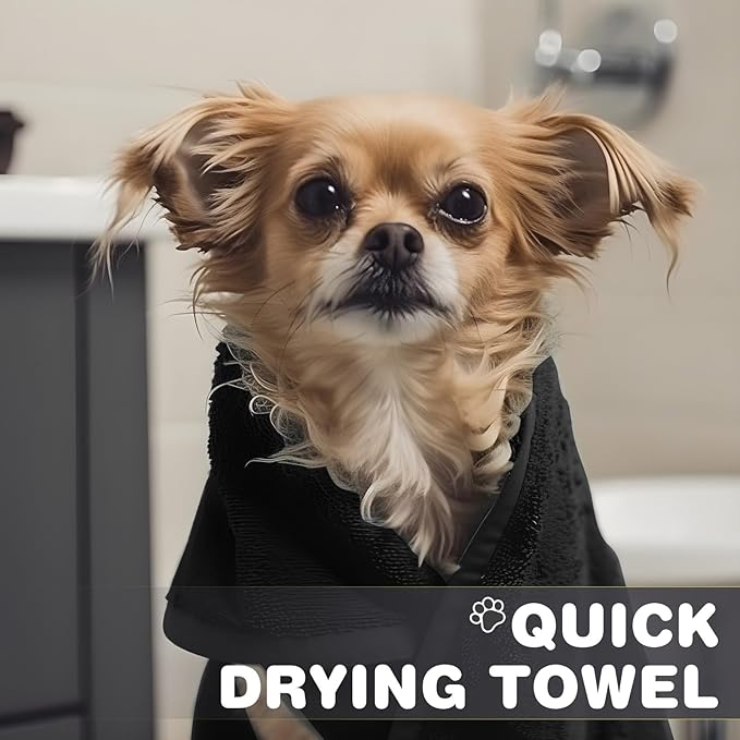 Chumia 4 Pack Dog Towels for Drying Large Microfiber Grooming Tools Absorbent Soft Bath Supplies with Embroidered Paw for Small Medium Pet Products (30 x 50 Inch,Blue,Black,Gray,Brown)
