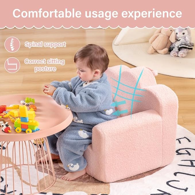 Tiita Kids Couch Sherpa Toddler Chair, Cloud-Like Comfy Kids Sofa Toddler Reading Chair with Washable Cover Carrying Handle, Convertible Children Sofa Chair for Girls and Boys