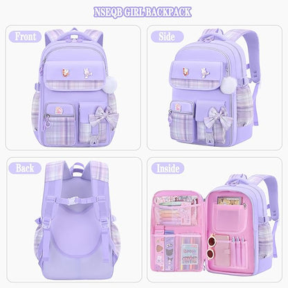 Girls Backpack,Kids School Backpack With Lunch Box Pencil Case Set,Cute Childrens Schoolbag For Girls