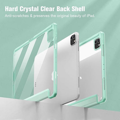 Fintie Hybrid Slim Case for iPad Pro 11-inch (4th / 3rd Generation) 2022/2021 - [Built-in Pencil Holder] Shockproof Cover w/Clear Transparent Back Shell, Also Fit iPad Pro 11" 2nd Gen, Green