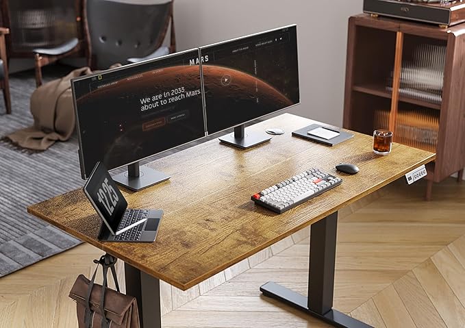 Seang Electric Standing Desk Adjustable Height, 40 x 24 Inch Sit Stand Desk with T-Shaped Frame, 3 Memory Presets & Cable Management for Home Office Computer Workstation, Black Frame/Rustic Brown Top