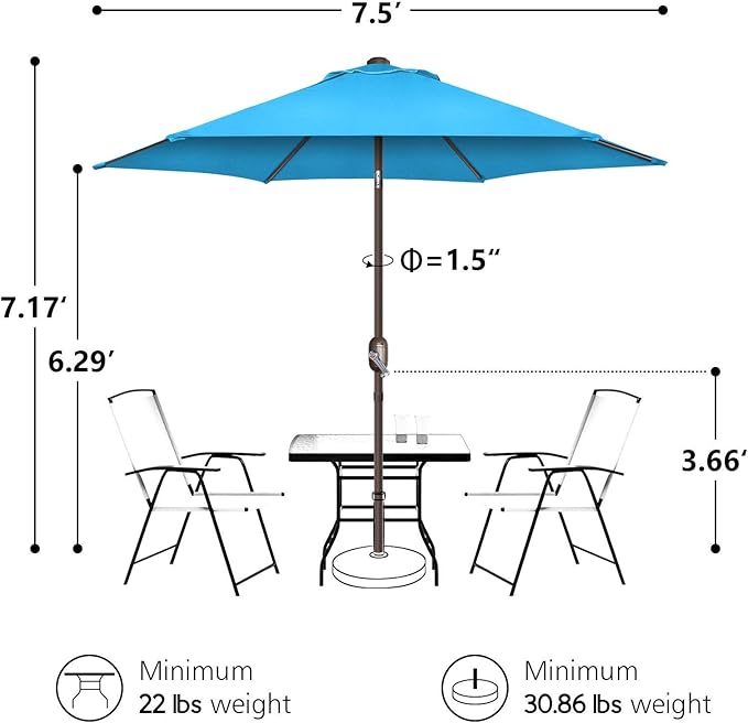 7.5Ft/9Ft Patio Umbrella, UV Protect Pool Umbrella with Heavy Duty Pole,Outdoor Umbrella with Push Botton Tilt & Crank