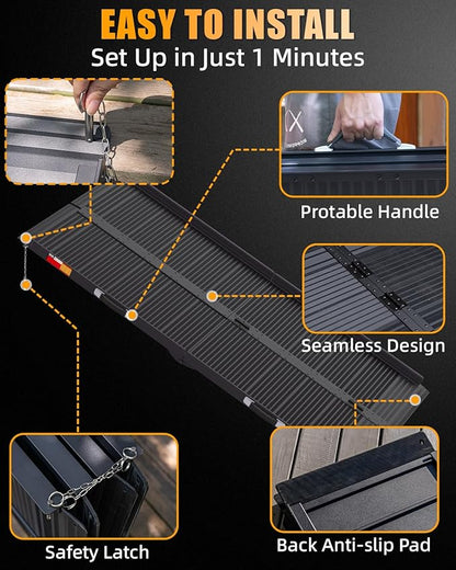 VNN Portable Wheelchair Ramp 5FT, Black Seamless Non-Slip Aluminum Ramps for Wheelchairs for Home, Handicap Wheelchair Ramps for Home Steps, Aluminum Loading Dock Plates