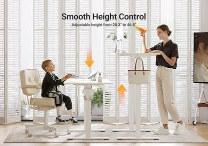Seang Electric Standing Desk Adjustable Height, 40 x 24 Inch Sit Stand Desk with T-Shaped Frame, 3 Memory Presets & Cable Management for Home Office Computer Workstation, White Frame/White Top