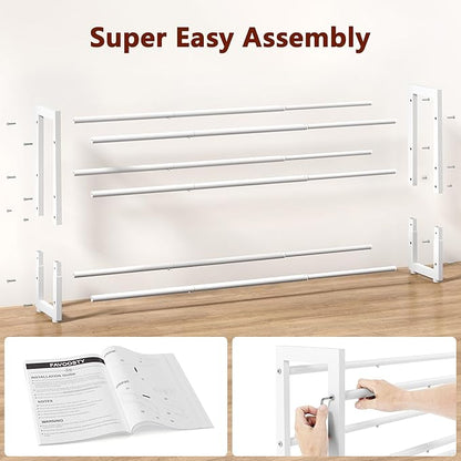 FAVOOSTY 3-Tier Expandable Shoe Rack, Adjustable Shoe Shelf Storage Organizer Space Saving Metal Free Standing Shoe Rack for Entryway Closet Doorway, White