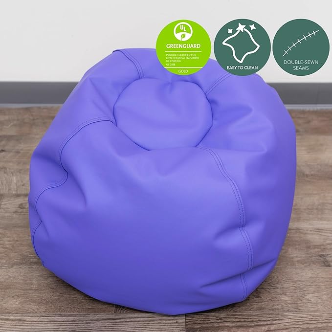 Children's Factory 26" Round Bean Bag, Bean Bag Chair with Water-Resistant Cover for Kids, Flexible Seating for Classroom Elementary, Easy to Clean, Purple