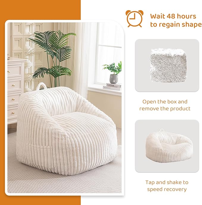 BYBYME Giant Bean Bag Chair for Adults and Kids, Large Comfy Cozy Beanbag, Floor Sofa for Teens, Living Room, Gaming, Reading, Beige