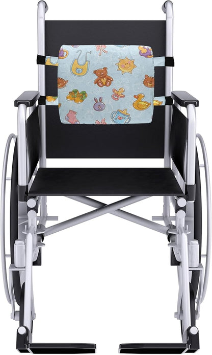 Ambesonne Cartoon Lumbar Back Support Pillow, Sun Teddy Bear Ribbon Feeder Pacifier Chick Kitty Cat Design, High Density Foam for Office Chairs Car Seats, 14" x 13", Pale Blue Cinnamon