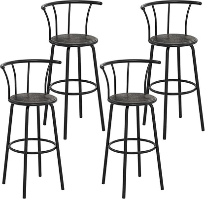 VECELO Bar Stools Set of 4, Swivel Counter Barstools with Backrest, Bar Height Chairs for Dining Room, Kitchen Island, Pub, Easy Assembly, Grey