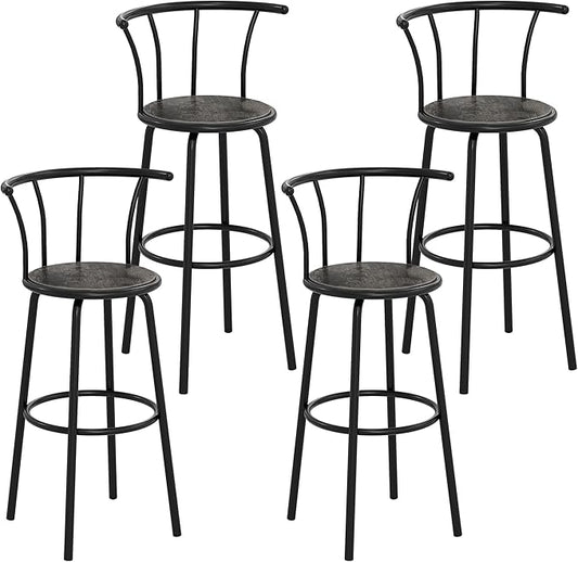VECELO Bar Stools Set of 4, Swivel Counter Barstools with Backrest, Bar Height Chairs for Dining Room, Kitchen Island, Pub, Easy Assembly, Grey