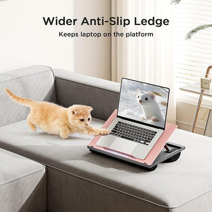 HUANUO Adjustable Lap Desk - with 8 Adjustable Angles & Dual Cushions Laptop Stand for Car Laptop Desk, Work Table, Lap Writing Board & Drawing Desk on Sofa or Bed, Pink