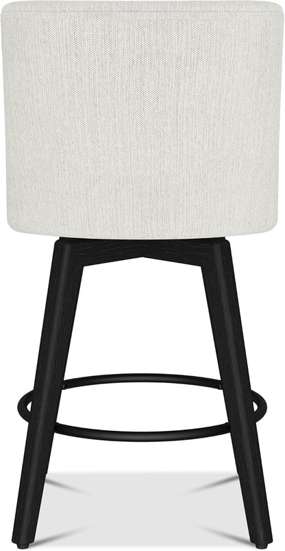 Counter Height Bar Stools Set of 4, Modern Swivel Barstools with Back and Wood Legs, Linen Fabric Upholstered Bar Chairs, 26" H Kitchen Counter Stools, Kitchen Island Home Bar, Ivory