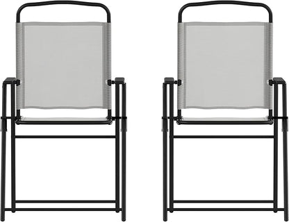Flash Furniture Mystic Folding Patio Sling Chairs, Outdoor Textilene Lawn Chairs with Armrests, Set of 2, Gray
