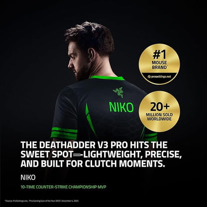 Razer DeathAdder V3 Pro Wireless Gaming Mouse + Hyperpolling Wireless Dongle: 63g Ultra Lightweight - Focus Pro 30K Optical Sensor - Optical Switches Gen-3-5 Programmable Buttons - Black