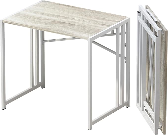 Small Folding Desk 32 inch, No Assembly Required Small Office Desk, Writing Gaming Computer Camping Desk, Beige