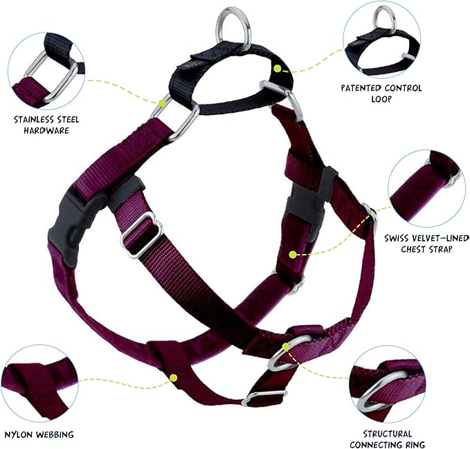 2 Hounds Design Freedom No Pull Dog Harness, Adjustable Harness and Leash Set, Easy Walking & Comfortable Control, Fits Small, Medium & Large Dogs, Solid Colors, Made in USA, 1" LG, Burgundy