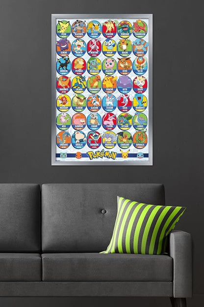 Pokémon: All-Time Favorites - Grid Wall Poster, 34L" x 22.4W", Silver Framed Version