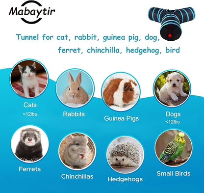 Cat Tunnel Tube Toy Collapsible 3 Way Black Blue, Pet Tunnels for Indoor Cats, Play Tubes with Hanging ball Perfect for Kitten, Puppy, Rabbit, Interactive Toys for Fun Playtime & Exercise