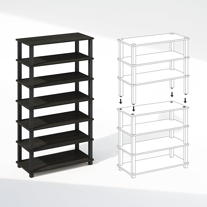 Furinno Turn-S-Tube 4-Tier Multipurpose Standing Shelves, Espresso/Black, Set of 2