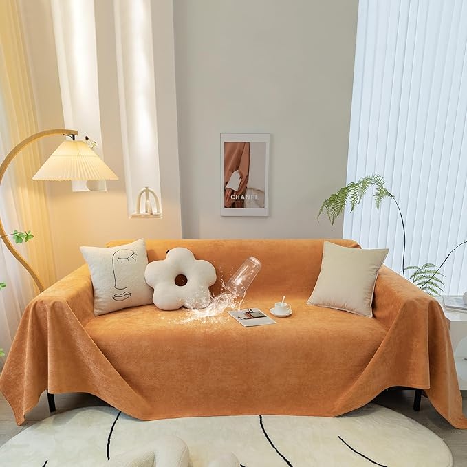 STACYPIK Waterproof Orange Sofa Cover Non-Slip Scratch Proof Couch Cover for Sectional Sofa Furniture Protector for 3 Cushion Couch Washable Pet-Friendly Thick Sofa Slipcover for Living Room-71X150IN