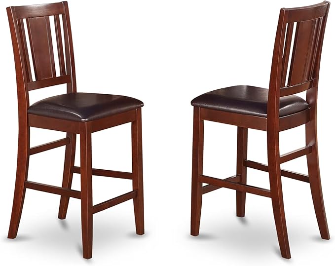 East West Furniture EDBU5-MAH-LC 5 Piece Counter Height Pub Set Includes a Round Dining Table with Pedestal and 4 Faux Leather Upholstered Kitchen Chairs, 30x30 Inch, Mahogany