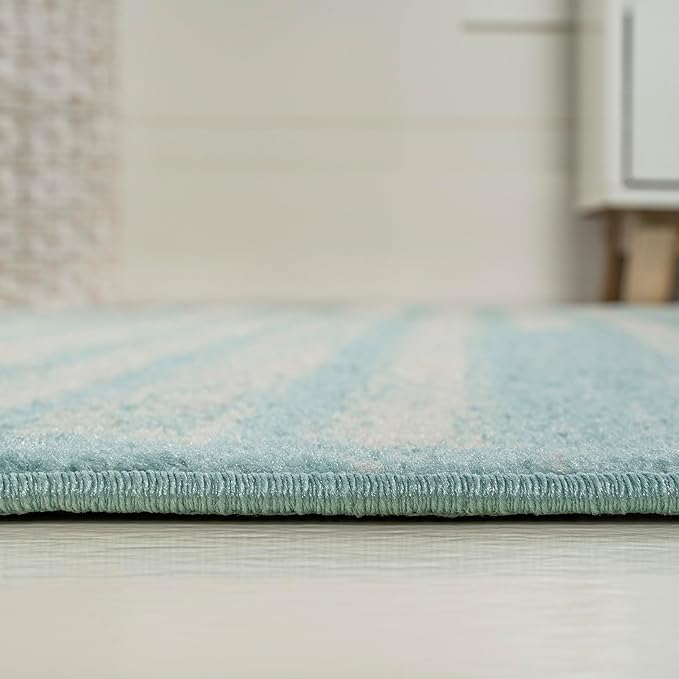 JONATHAN Y Khalil Modern Berber Stripe Turquoise/Cream Indoor Area Rug, 8x10, Contemporary, Bohemian, Easy-Cleaning for Living Room, Bedroom, Kitchen, Pet Friendly, Non-Shedding (MOH207D-8)