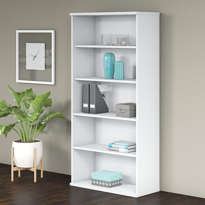 Bush Business Furniture Studio C Tall 5 Shelf Bookcase in White, Large Bookshelf for Home or Professional Office