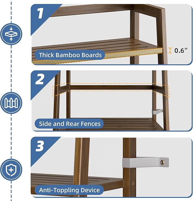 HITNET Ladder Shelf, 4-Tier Bamboo Bookshelf, Freestanding Open Display Storage Rack, Space Saving Flower Plant Display Stand for Bathroom Living Room, Walnut